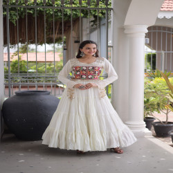 Women's Kutchi Gamthi Embroidered Navratri Gown with Mirror Work